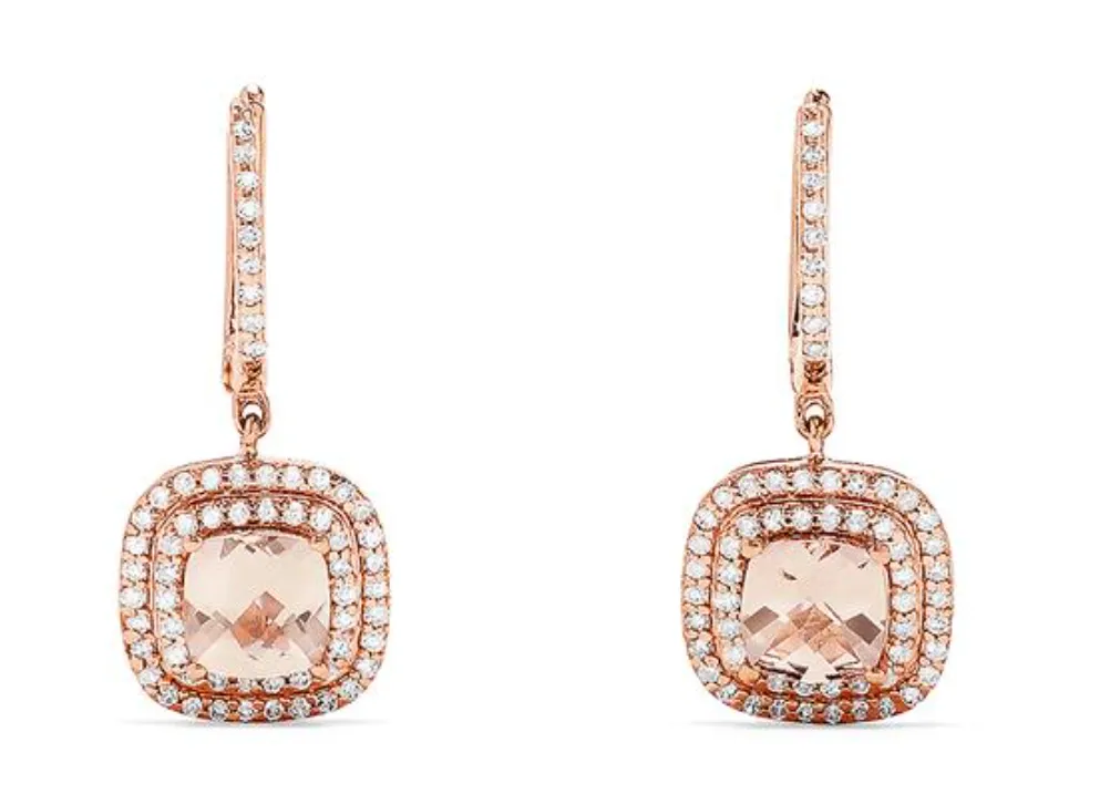 14K Rose Gold Morganite and Diamond Earrings