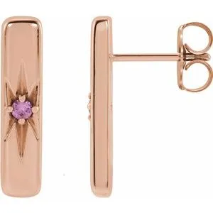 14K Rose Natural Pink Sapphire Starburst Bar Earrings