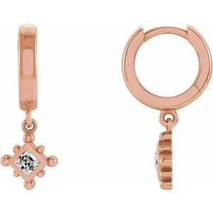 14K Rose Natural White Sapphire Beaded Bezel-Set Hoop Earrings