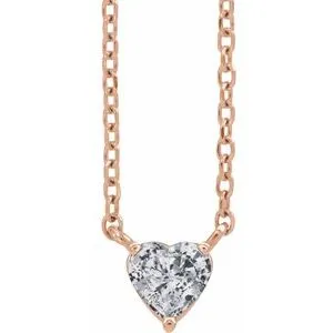 14K Rose Natural White Sapphire Heart 16-18" Necklace