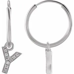 14K White .03 CTW Natural Diamond Single Initial Y Hoop Earring