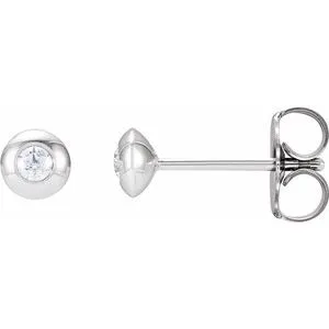 14K White .06 CTW Diamond Domed Bezel-Set Earrings