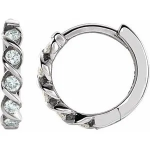 14K White 1/10 CTW Diamond Huggie Earrings