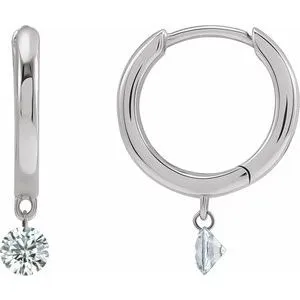 14K White 1/6 CTW Drilled Natural Diamond Hinged Hoop Single Earring