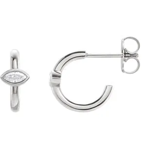 14K White 1/8 CTW Diamond J-Hoop Earrings
