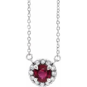 14K White 5 mm Natural Ruby & 1/10 CTW Natural Diamond 16" Necklace