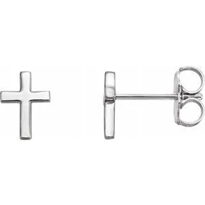 14K White 7.5 mm Cross Earrings