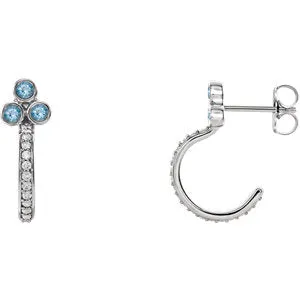 14K White Aquamarine & 1/4 CTW Diamond J-Hoop Earrings