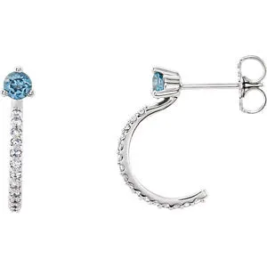 14K White Aquamarine & 1/6 CTW Diamond J-Hoop Earring