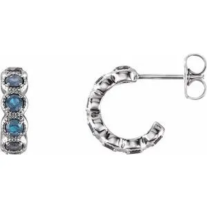 14K White Aquamarine Hoop Earrings