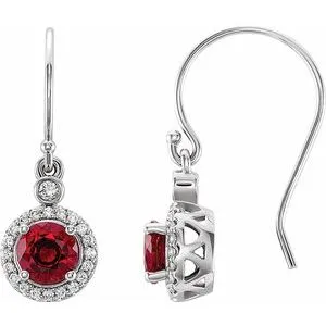 14K White Chatham Lab Grown Ruby & 1/6 CTW Diamond  Halo-Style Earrings
