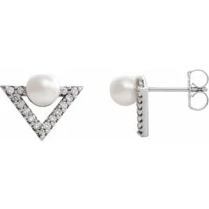 14K White Freshwater Cultured Pearl & 1/5 CTW Diamond Earrings
