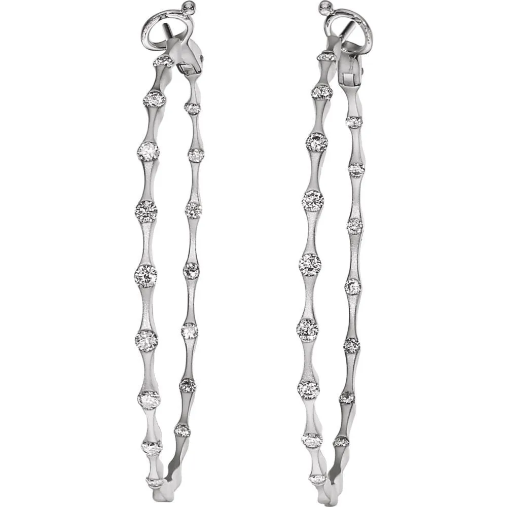 14k White Gold 1 1/5 CTW Diamond Inside/Outside Hoop Earrings