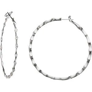 14k White Gold 1 1/5 CTW Diamond Inside/Outside Hoop Earrings