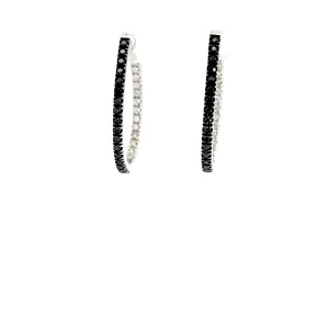 14k White Gold .50ct G VS2 Round Diamond and .50ct Round Black Diamond Inside/Out Hoop Earrings  Oval 1"inch