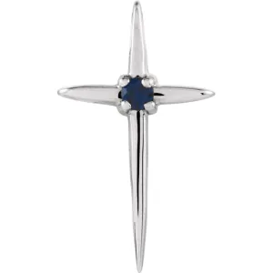 14k White Gold Blue Sapphire Cross Pendant