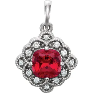 14k White Gold Chatham® Created Ruby & .03 CTW Diamond Pendant