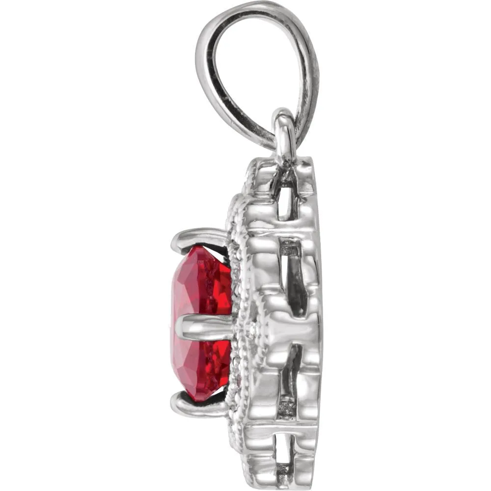 14k White Gold Chatham® Created Ruby & .03 CTW Diamond Pendant