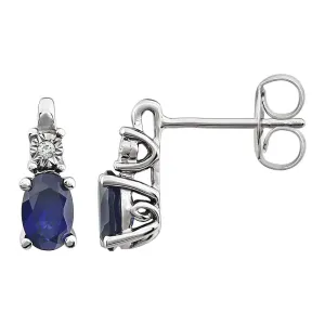 14k White Gold Created Blue Sapphire & .02 CTW Diamond Accented Earrings