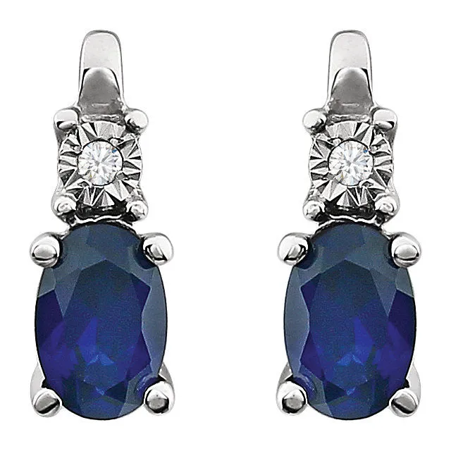 14k White Gold Created Blue Sapphire & .02 CTW Diamond Accented Earrings