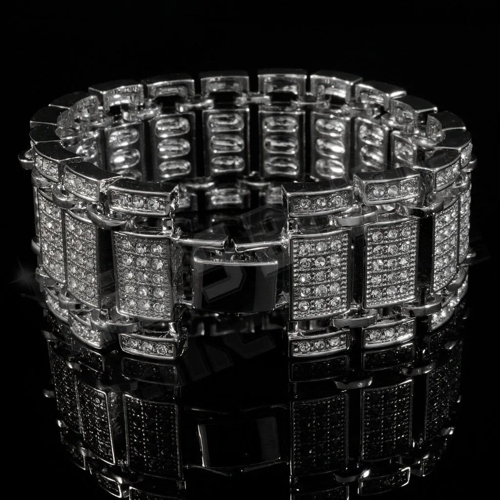 14k White Gold Iced Ladder Bracelet