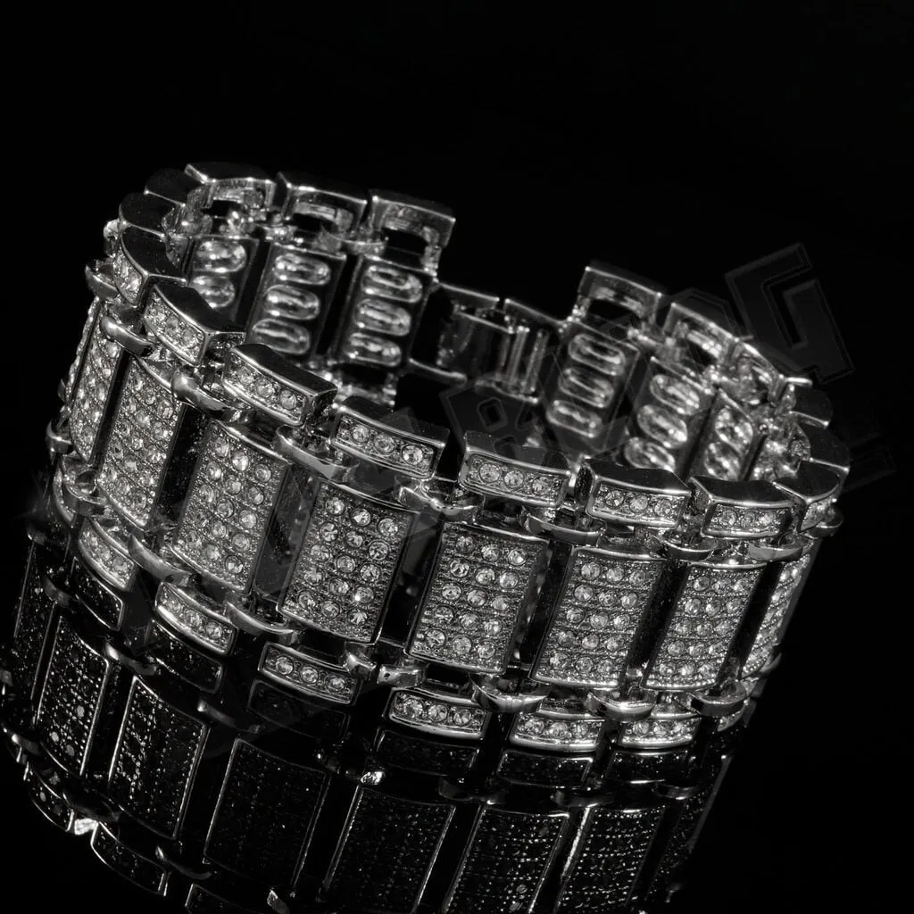 14k White Gold Iced Ladder Bracelet