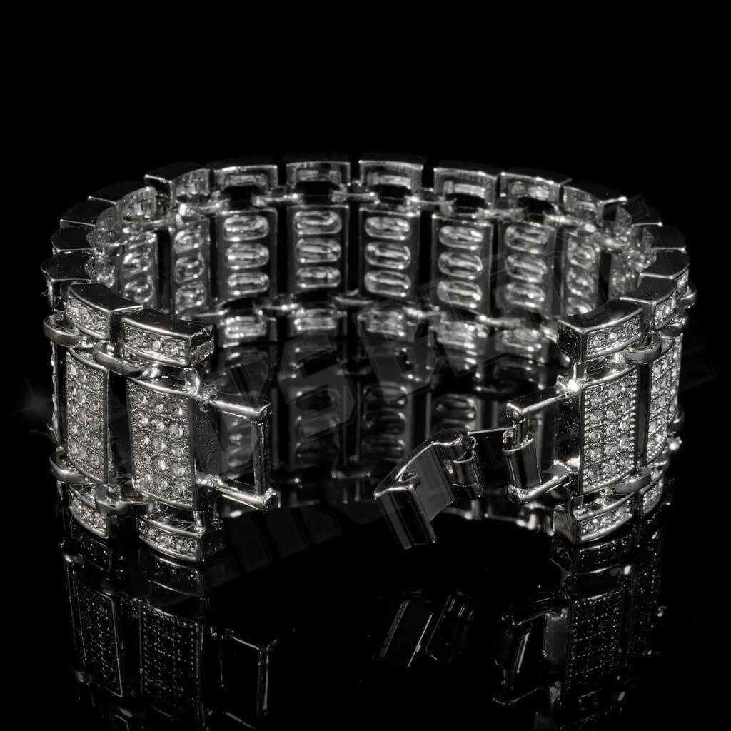 14k White Gold Iced Ladder Bracelet