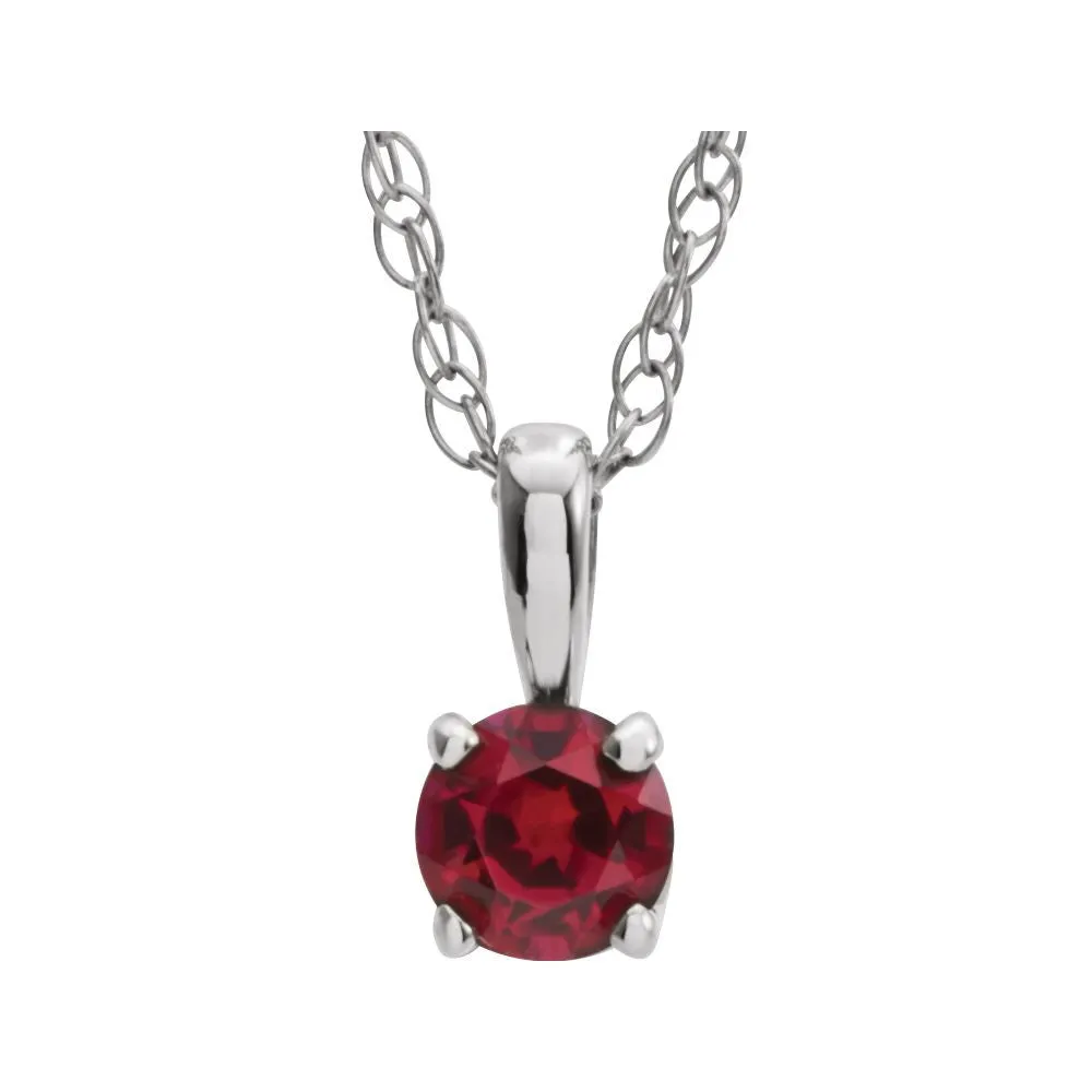 14k White Gold Imitation Ruby "July" Birthstone 14" Necklace