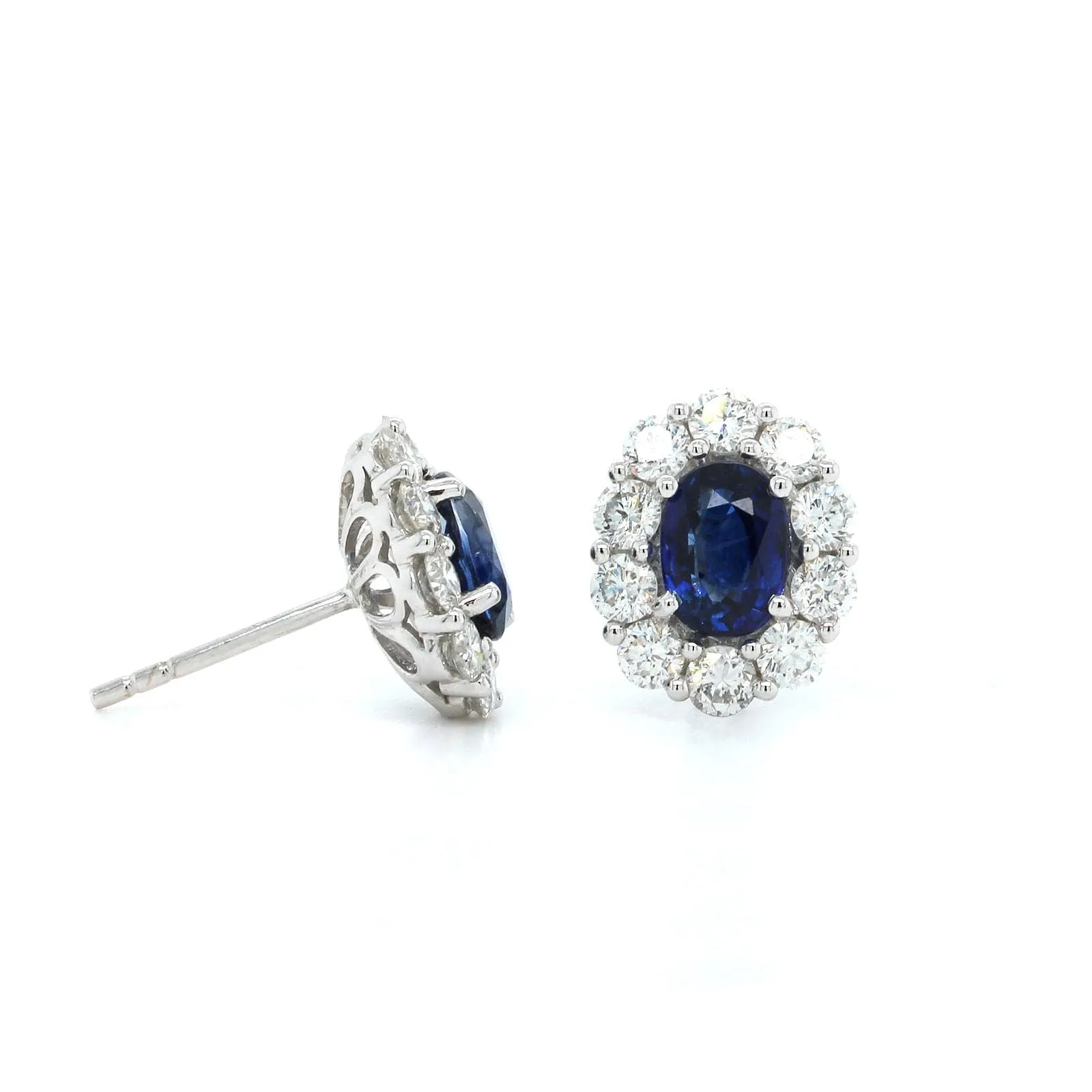 14K White Gold Oval Sapphire Halo Earrings