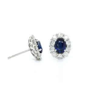 14K White Gold Oval Sapphire Halo Earrings