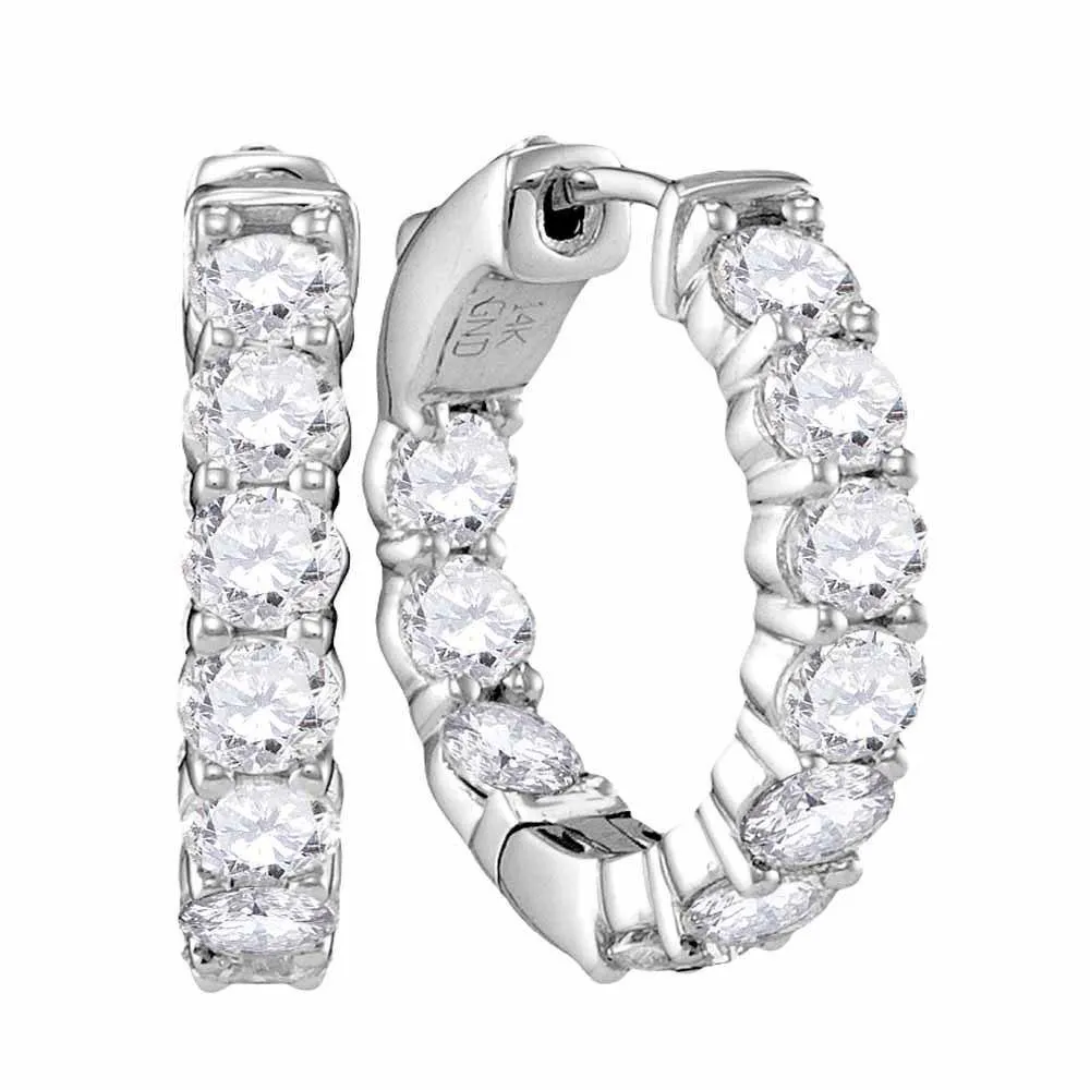 14K White Gold Round Diamond Hoop Earrings 3-7/8 Cttw
