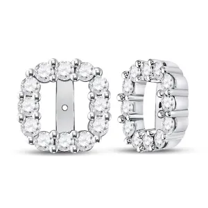 14K White Gold Round Diamond Square Frame Jacket Earrings Enhancer 3/4 Cttw