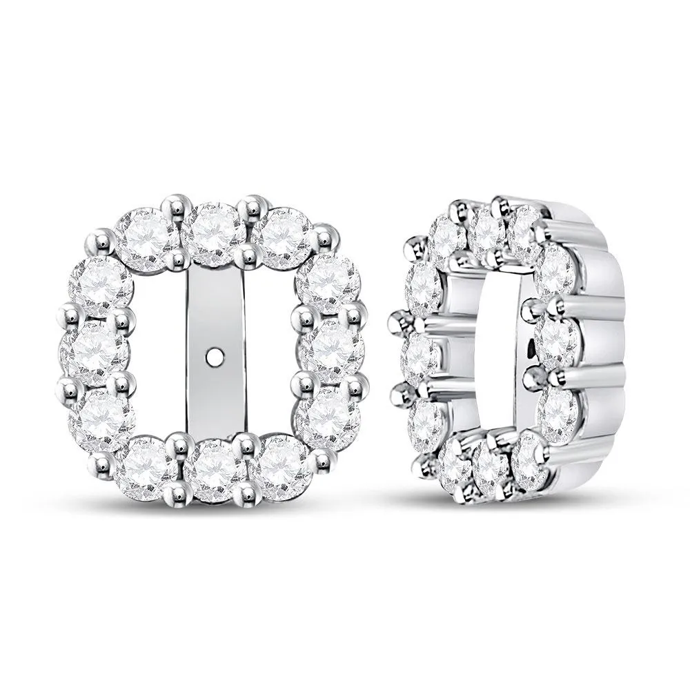 14K White Gold Round Diamond Square Frame Jacket Earrings Enhancer 3/4 Cttw