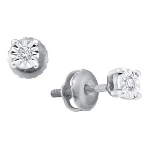 14K White Gold Round Illusion-set Diamond Solitaire Screwback Earrings 1/20 Cttw