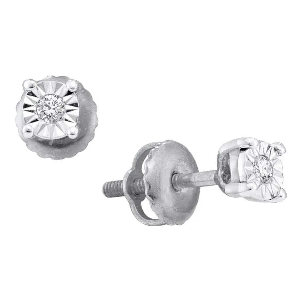 14K White Gold Round Illusion-set Diamond Solitaire Screwback Earrings 1/20 Cttw