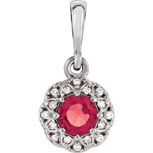 14k White Gold Ruby & .04 CTW Diamond Halo-Style Pendant