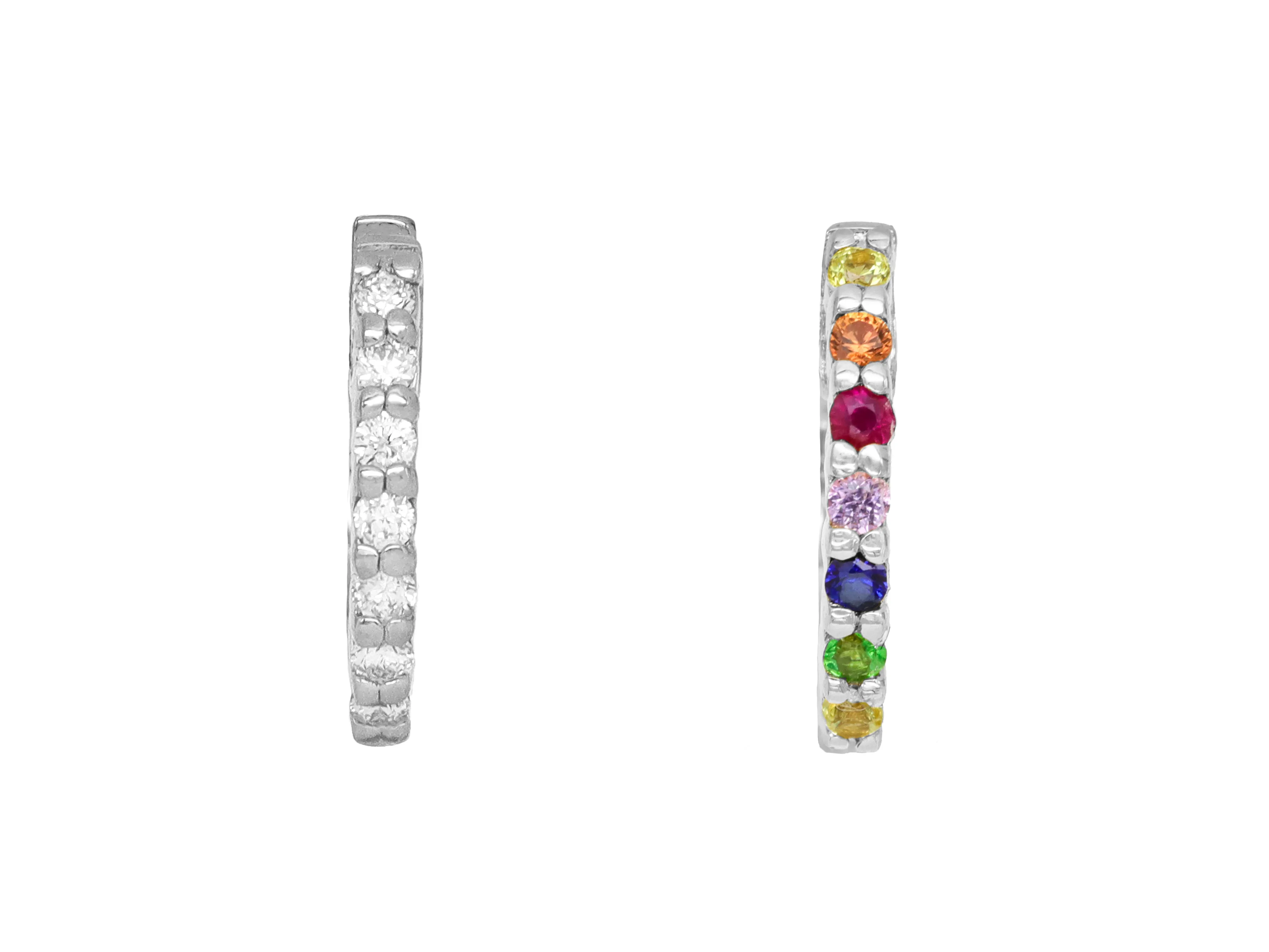 14k White Gold Small Reversible Diamond/Multi Gemstone Huggie Earrings
