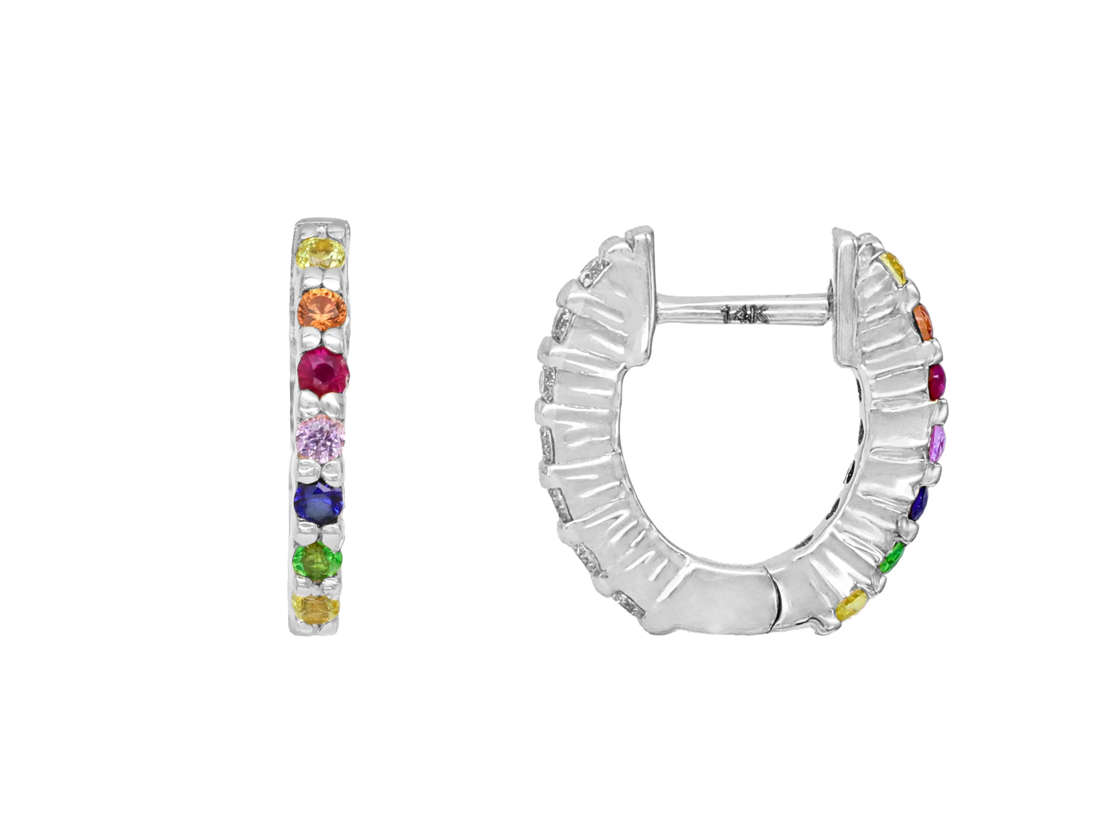 14k White Gold Small Reversible Diamond/Multi Gemstone Huggie Earrings
