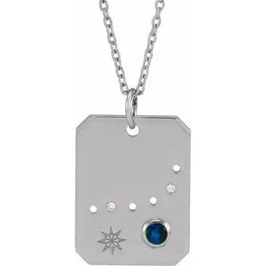 14K White Natural Blue Sapphire & .01 Natural Diamond Capricorn Constellation 16-18" Necklace