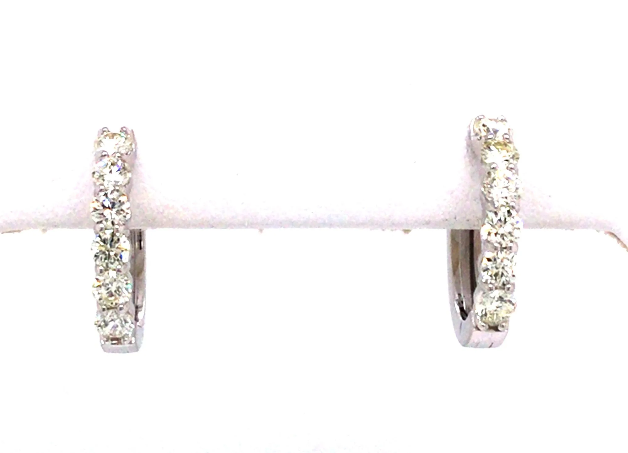 14K White Natural Diamond Hoop Earrings
