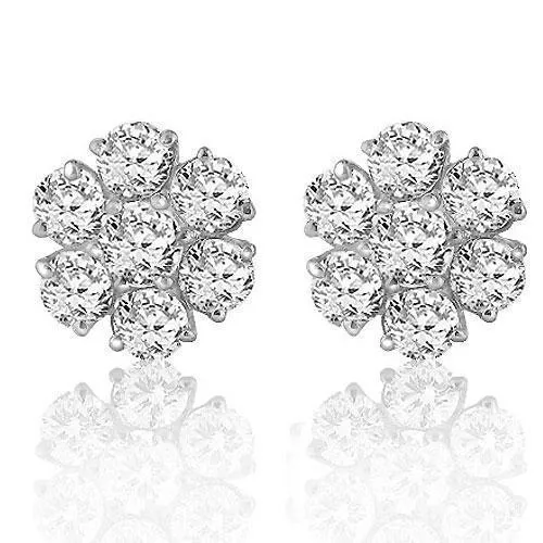 14k White Solid Gold Round Cut Prong Diamond Cluster Earrings 6.50 Ctw