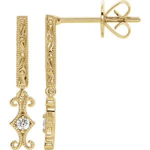 14K Yellow .06 CTW Diamond Design-Engraved Dangle Earrings