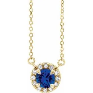 14K Yellow 6.5 mm Natural Blue Sapphire & 1/6 CTW Natural Diamond 18" Necklace