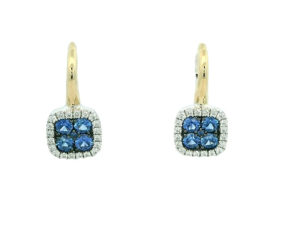14K Yellow & White Sapphire and Natural Diamond Drop Earrings