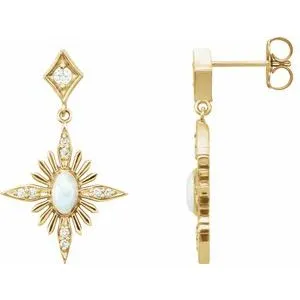 14K Yellow Australian Opal & 1/6 CTW Diamond Celestial Earrings