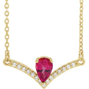 14K Yellow Chatham® Lab-Created Ruby & .08 CTW Diamond 16" Necklace