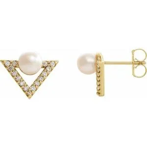 14K Yellow Freshwater Cultured Pearl & 1/5 CTW Diamond Earrings
