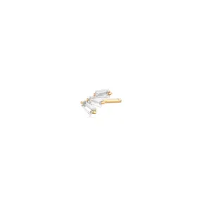 14K Yellow Gold Baguette Trio White Sapphire SINGLE Stud Earring