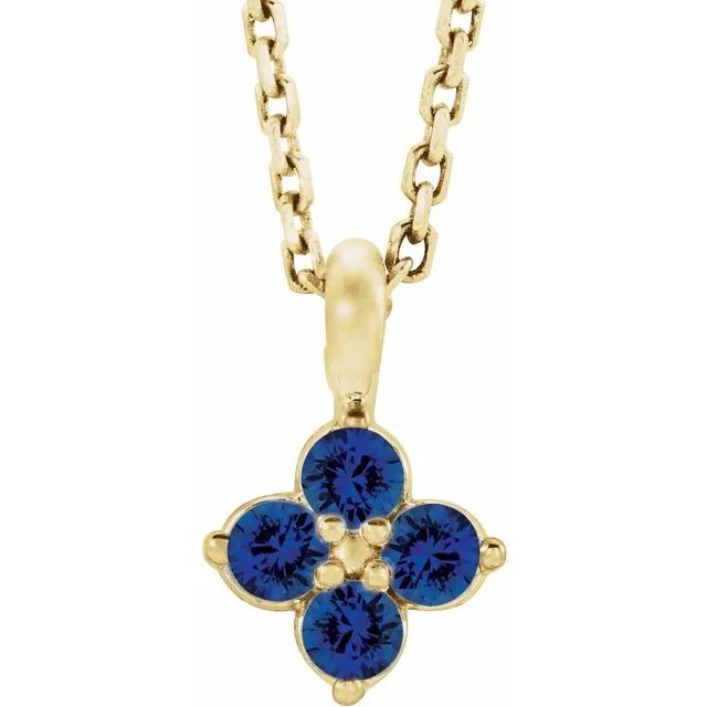 14K Yellow Gold Natural Blue Sapphire Youth 16-18" Necklace