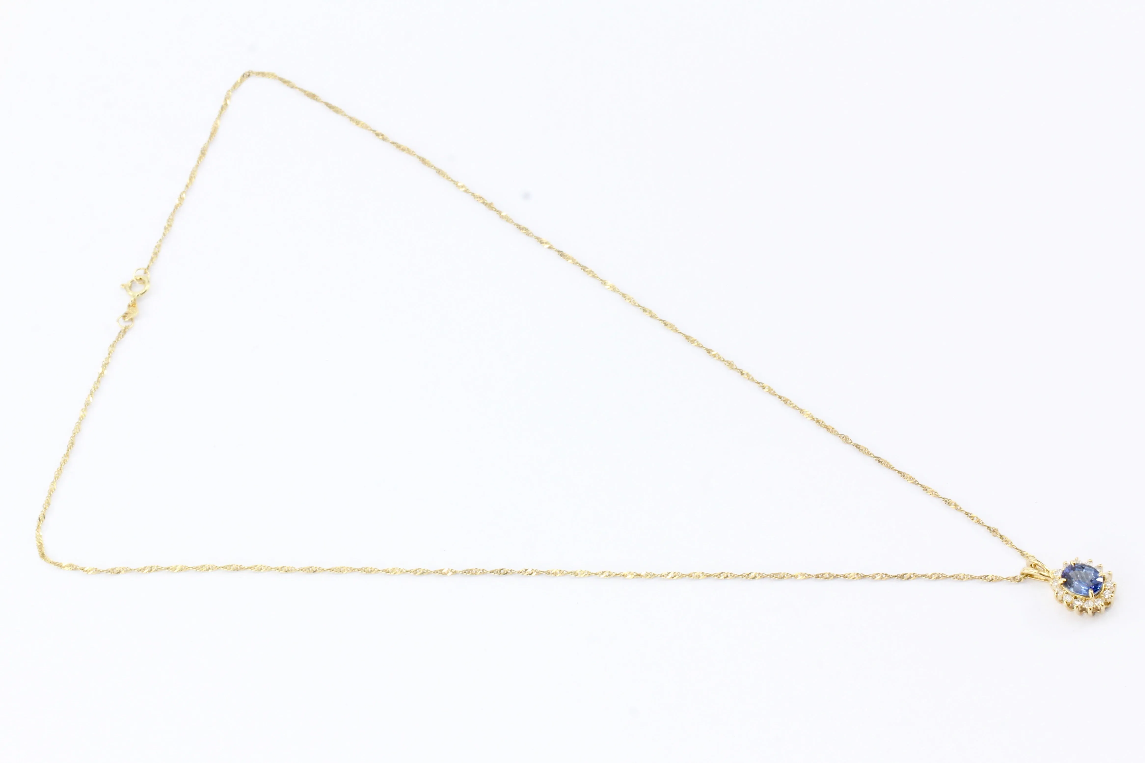 14K Yellow Gold Natural Unheated Intense Blue Sapphire and Diamond Pendant Necklace